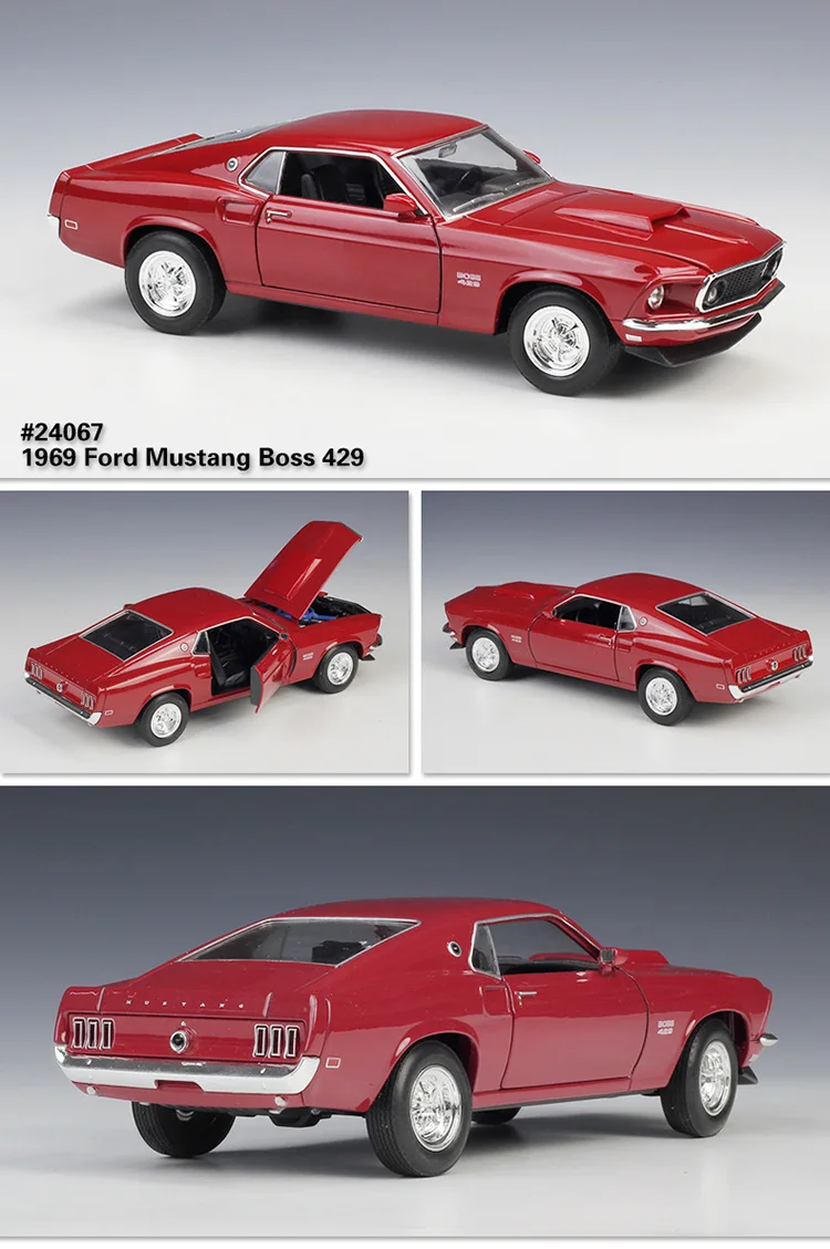 WELLY 1:24 1969 Ford Mustang 429 Cobra Jet, Official Licensed Diecast Alloy Muscle Car Model, Classic American Collectible Gift