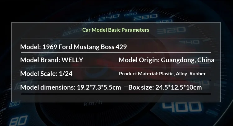 WELLY 1:24 1969 Ford Mustang 429 Cobra Jet, Official Licensed Diecast Alloy Muscle Car Model, Classic American Collectible Gift