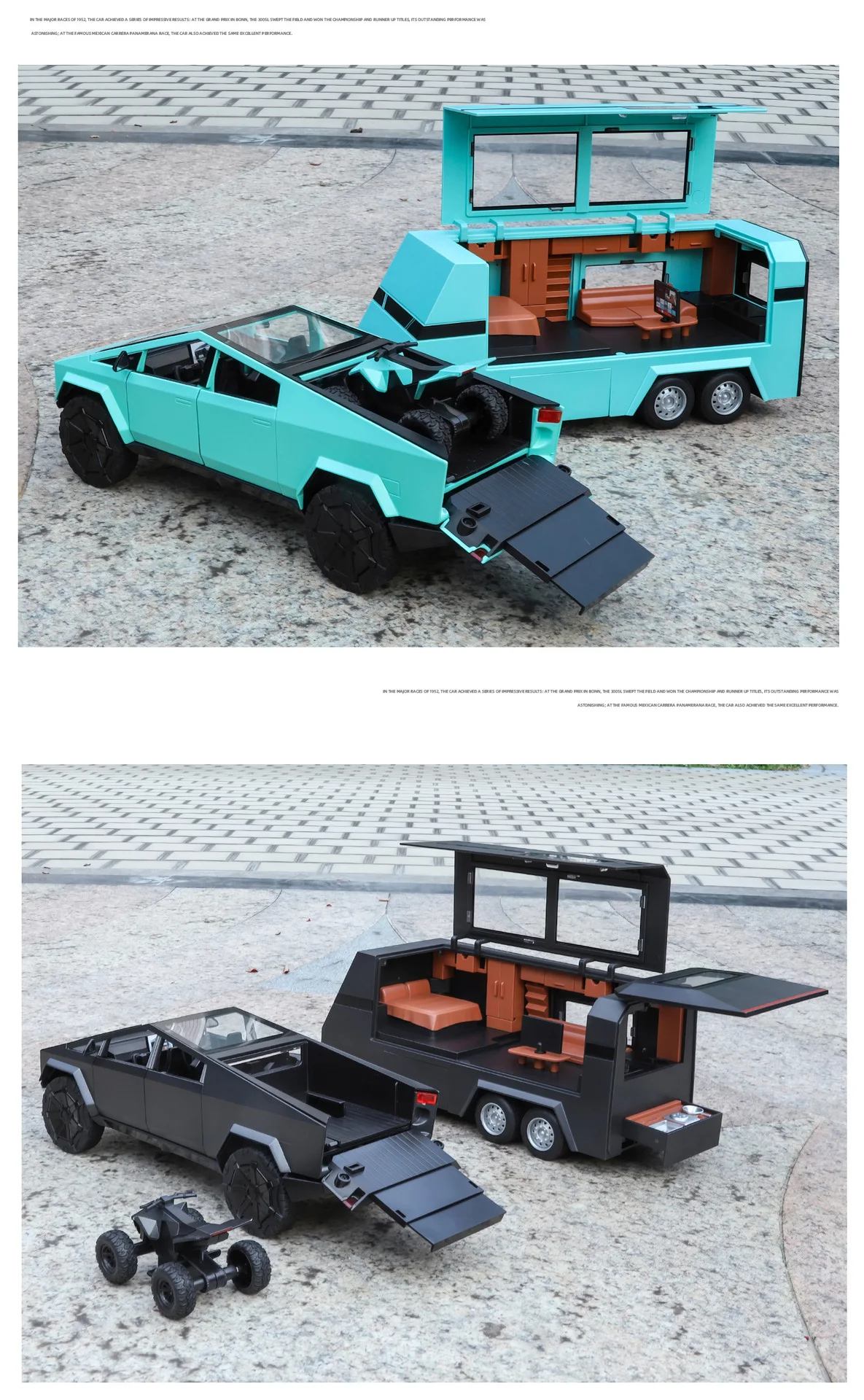 1:24 Pickup Trailer Motorhome Alloy Diecast Robotaxi Car Toys Model Sound Light Pull Back Doors Opened RV Children Festival Gift