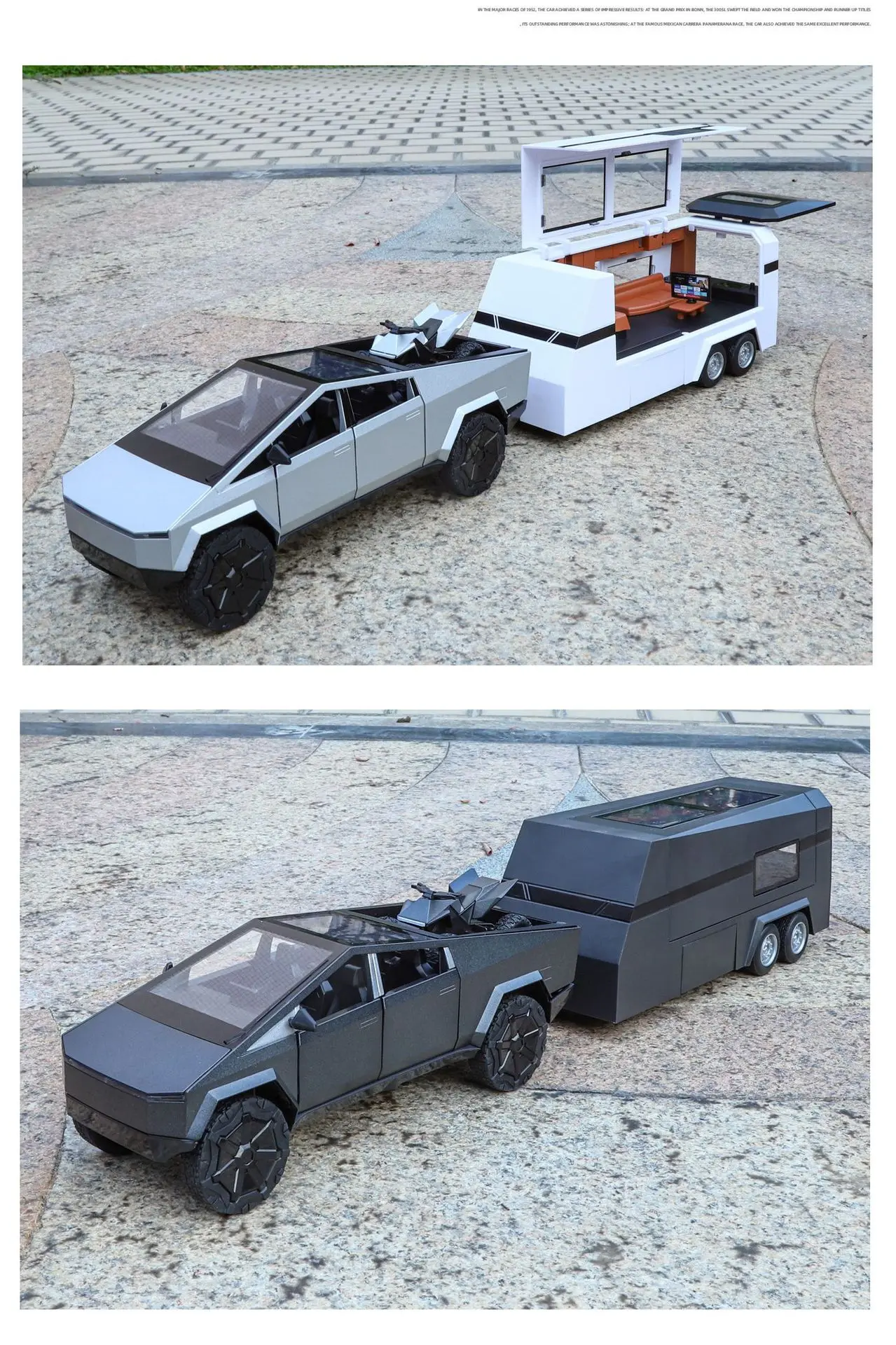 1:24 Pickup Trailer Motorhome Alloy Diecast Robotaxi Car Toys Model Sound Light Pull Back Doors Opened RV Children Festival Gift