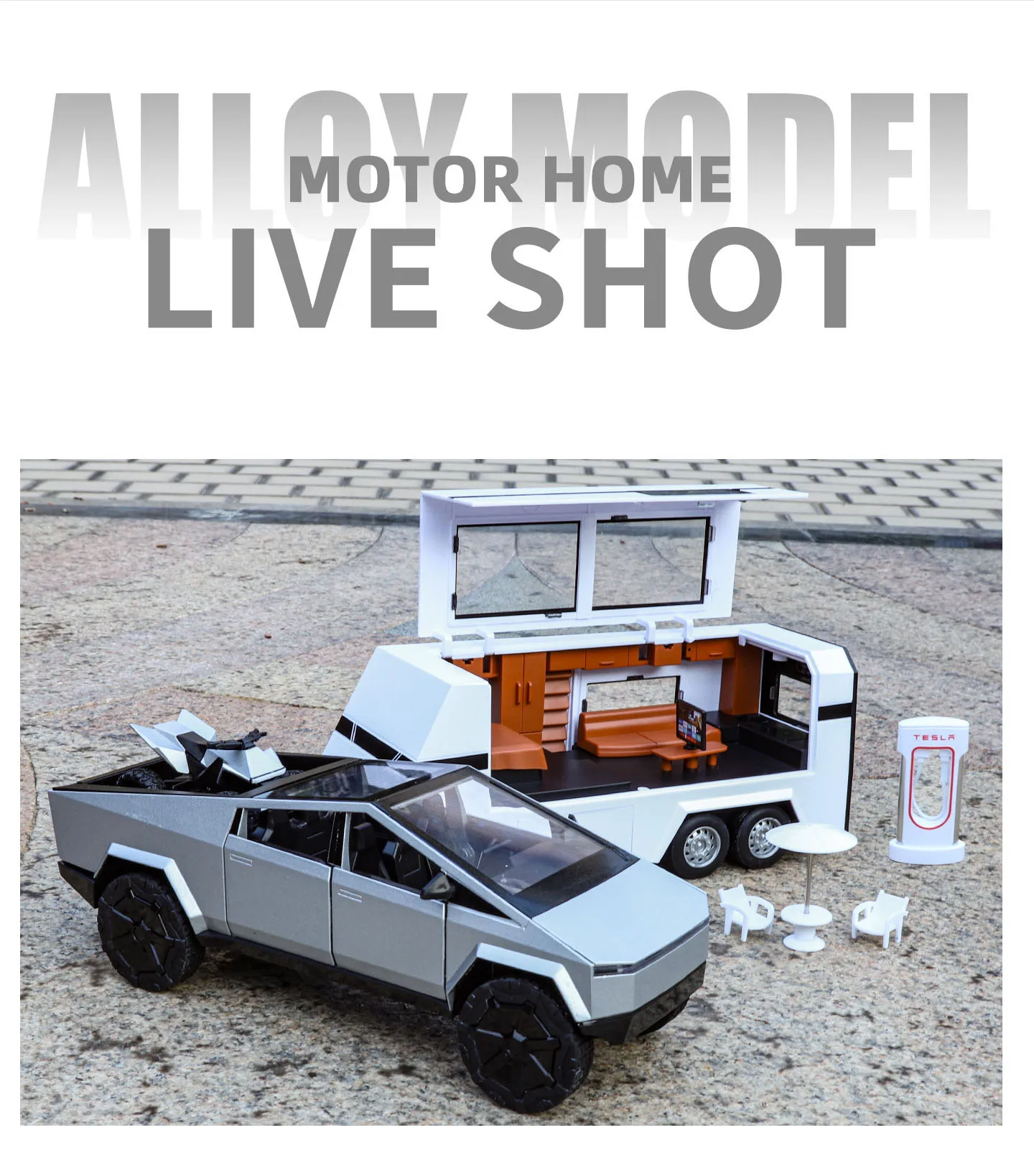 1:24 Pickup Trailer Motorhome Alloy Diecast Robotaxi Car Toys Model Sound Light Pull Back Doors Opened RV Children Festival Gift