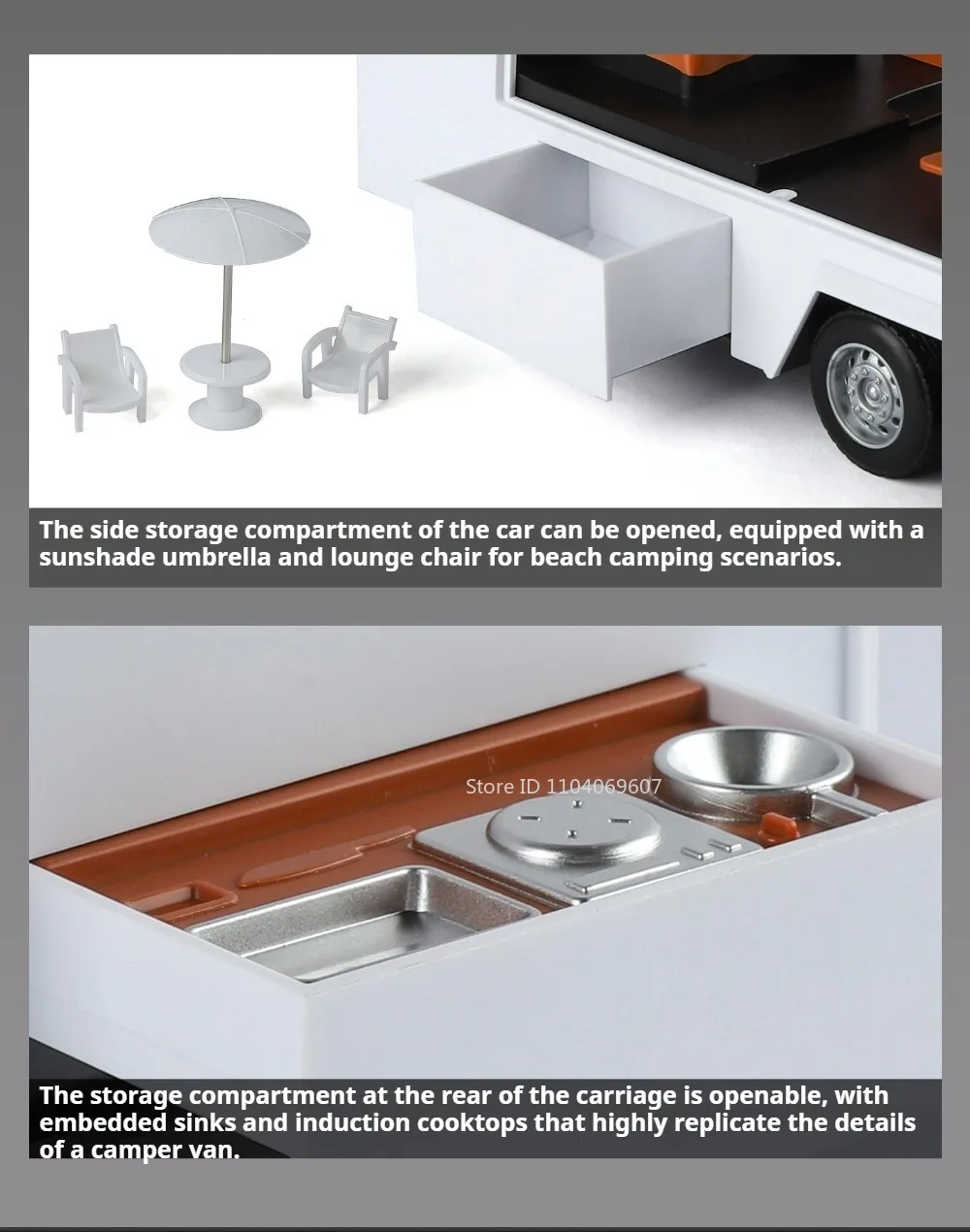 1:24 Pickup Trailer Motorhome Alloy Diecast Robotaxi Car Toys Model Sound Light Pull Back Doors Opened RV Children Festival Gift