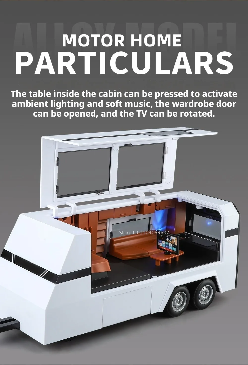 1:24 Pickup Trailer Motorhome Alloy Diecast Robotaxi Car Toys Model Sound Light Pull Back Doors Opened RV Children Festival Gift