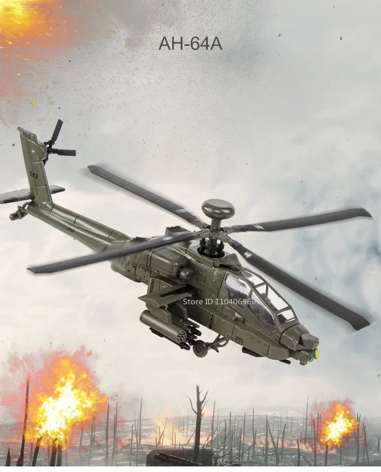 1:32 Scale AH-64 Airplane Model Toy Car Alloy Diecast Rotatable Propeller Sound Light Fighter Vehicle Models for Kids Gifts