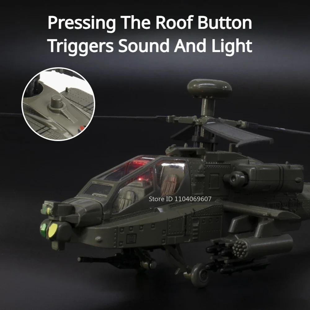 1:32 Scale AH-64 Airplane Model Toy Car Alloy Diecast Rotatable Propeller Sound Light Fighter Vehicle Models for Kids Gifts