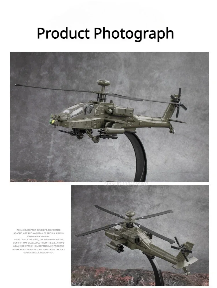 1:32 Scale AH-64 Airplane Model Toy Car Alloy Diecast Rotatable Propeller Sound Light Fighter Vehicle Models for Kids Gifts