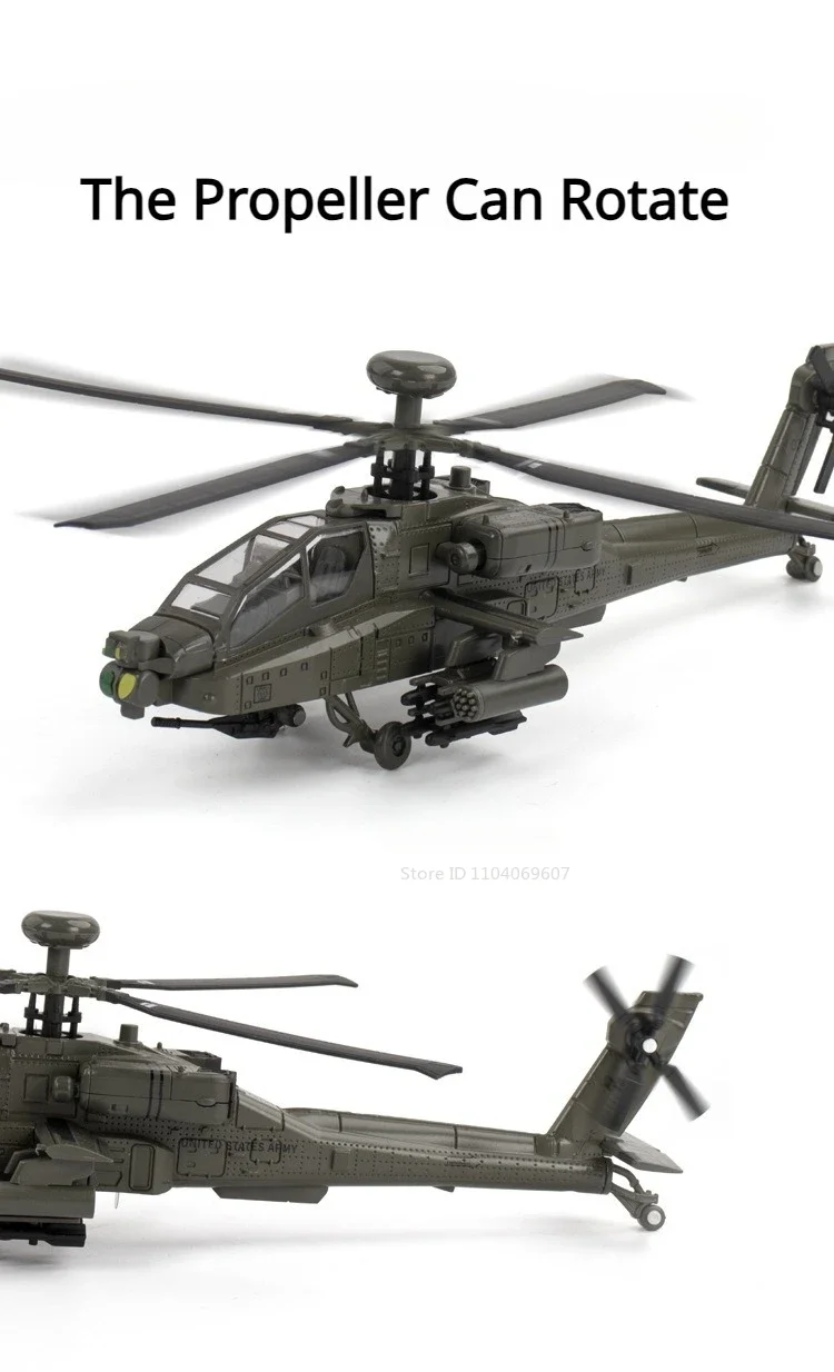 1:32 Scale AH-64 Airplane Model Toy Car Alloy Diecast Rotatable Propeller Sound Light Fighter Vehicle Models for Kids Gifts