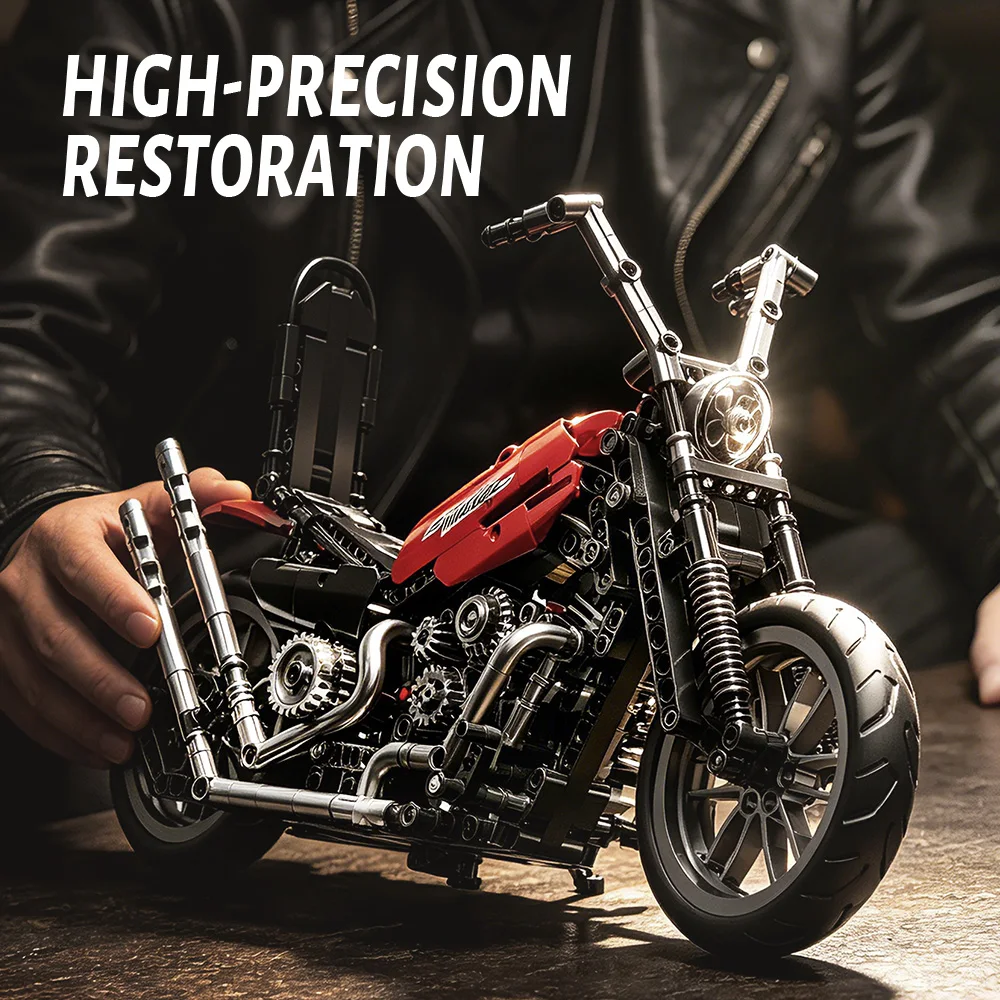 Harlely-Davidson Fat Boy Motorcycle Building Set for Adults Vintage Motorbike Model Toy Gift Similar to Legoed 10296 and Nifeliz
