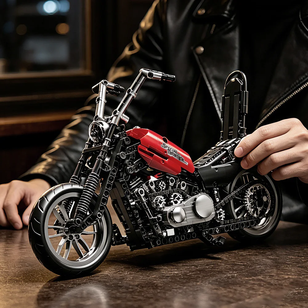 Harlely-Davidson Fat Boy Motorcycle Building Set for Adults Vintage Motorbike Model Toy Gift Similar to Legoed 10296 and Nifeliz