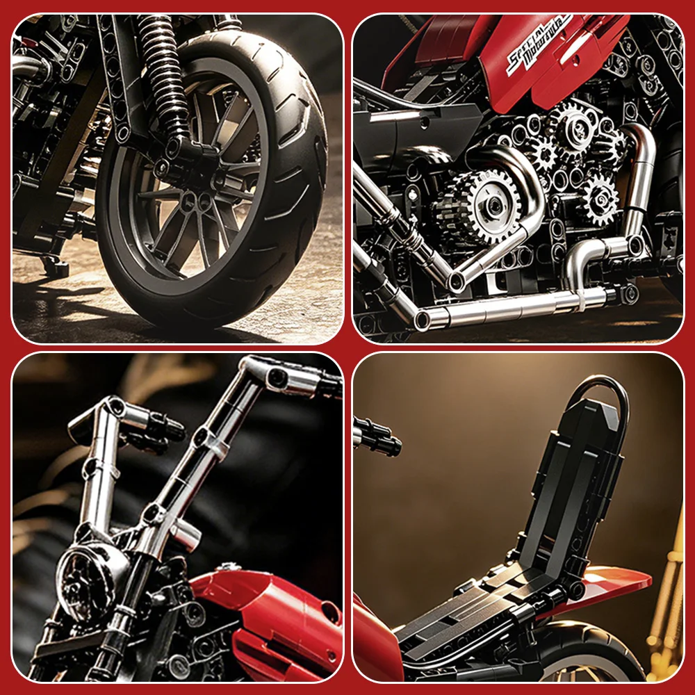 Harlely-Davidson Fat Boy Motorcycle Building Set for Adults Vintage Motorbike Model Toy Gift Similar to Legoed 10296 and Nifeliz