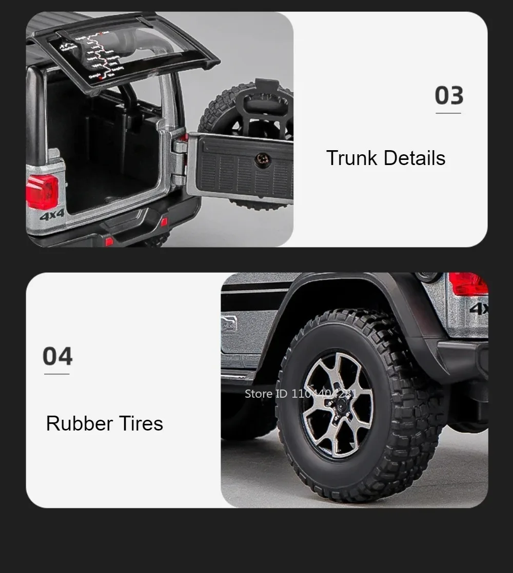 1:22 Wrangler Rubicon Suzuki Hustler Alloy Toys Diecast Model Car Doors Opened Sound Light Pull Back Vehice Friend Birthday Gift