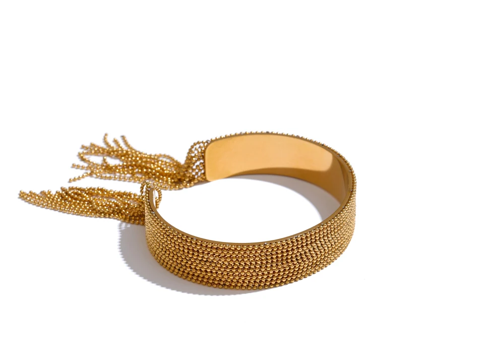 Yhpup Hot Style Stainless Steel Chain Tassel Cuff Bracelet Bangle 18K Gold Color Plated Personality Fashion Charm Jewelry