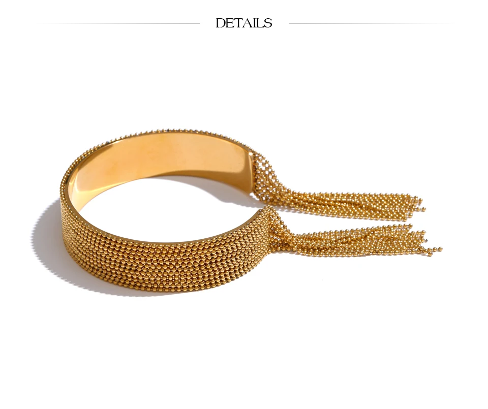 Yhpup Hot Style Stainless Steel Chain Tassel Cuff Bracelet Bangle 18K Gold Color Plated Personality Fashion Charm Jewelry