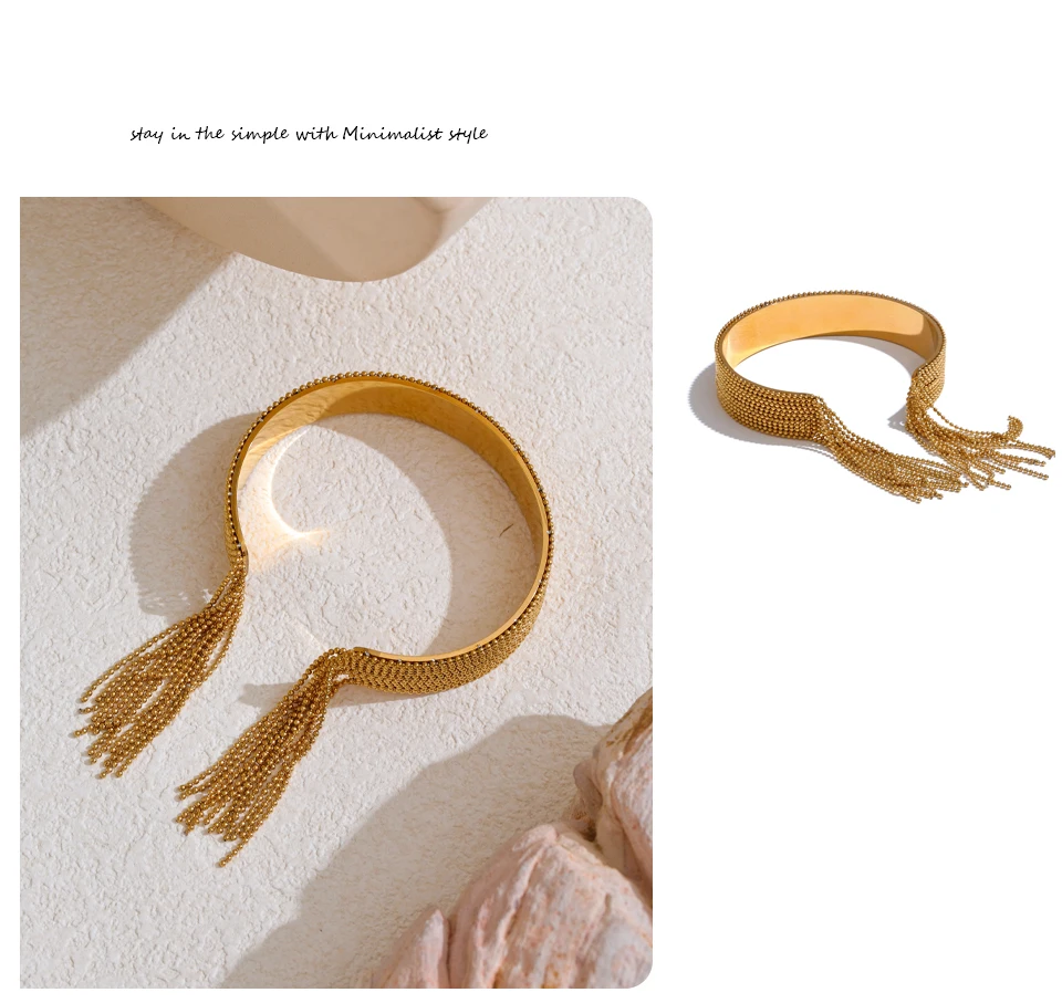 Yhpup Hot Style Stainless Steel Chain Tassel Cuff Bracelet Bangle 18K Gold Color Plated Personality Fashion Charm Jewelry