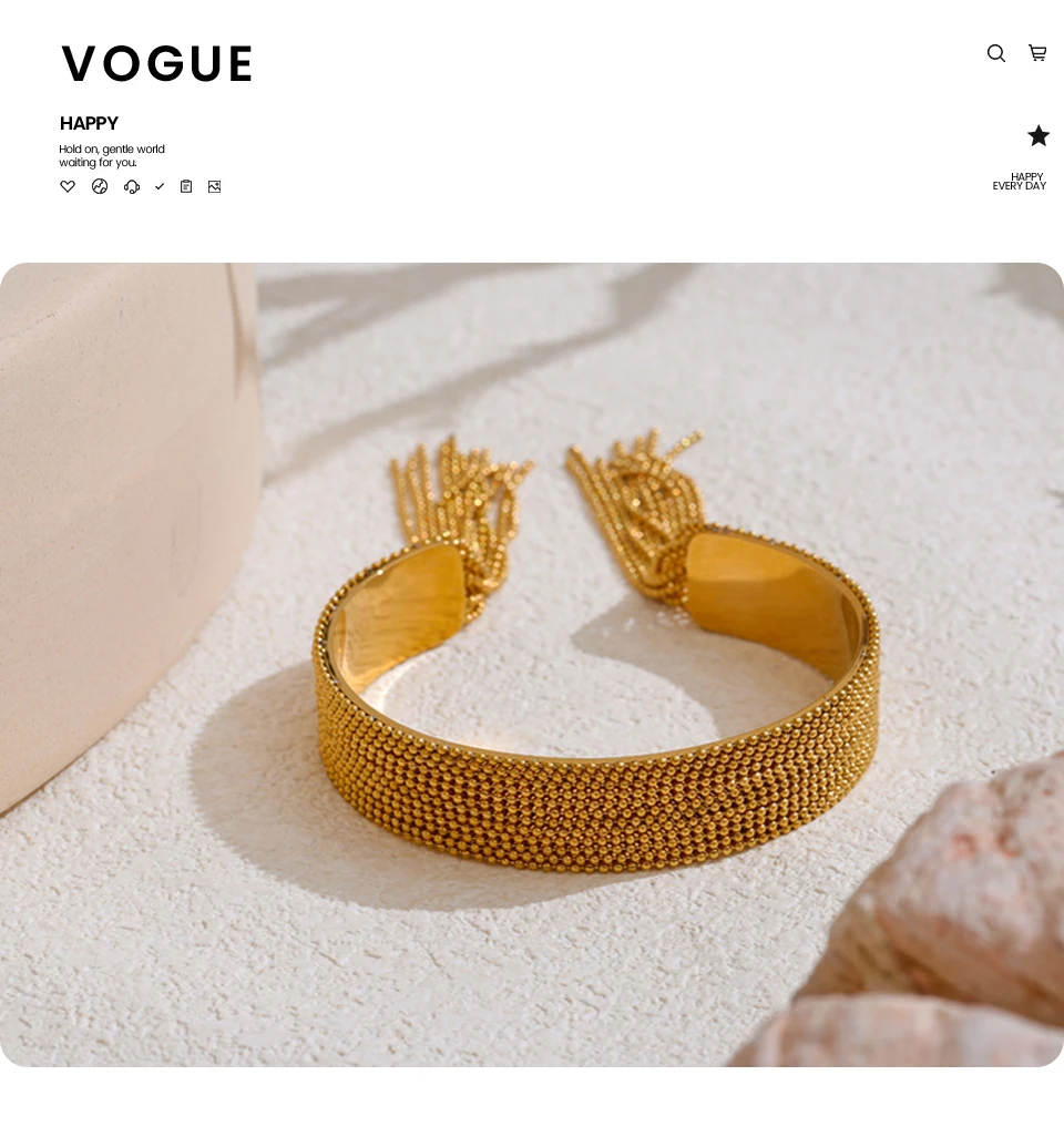 Yhpup Hot Style Stainless Steel Chain Tassel Cuff Bracelet Bangle 18K Gold Color Plated Personality Fashion Charm Jewelry