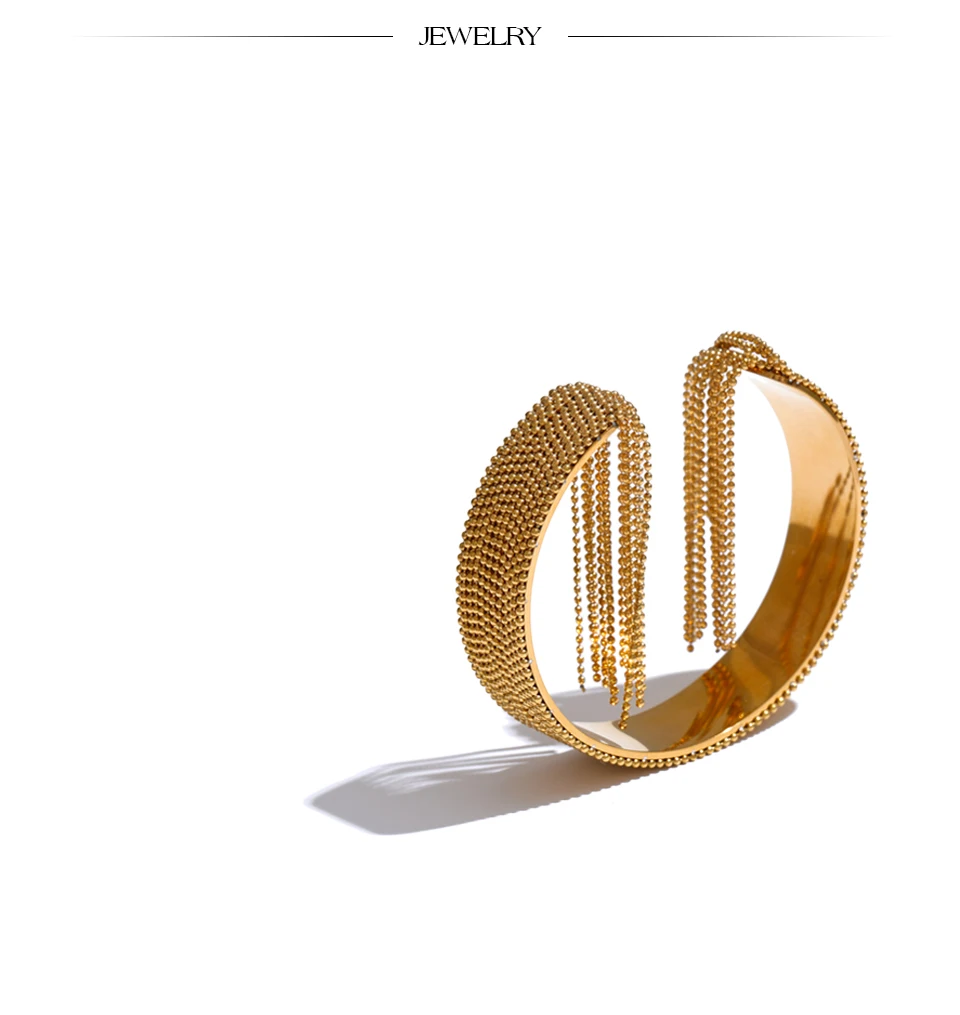 Yhpup Hot Style Stainless Steel Chain Tassel Cuff Bracelet Bangle 18K Gold Color Plated Personality Fashion Charm Jewelry