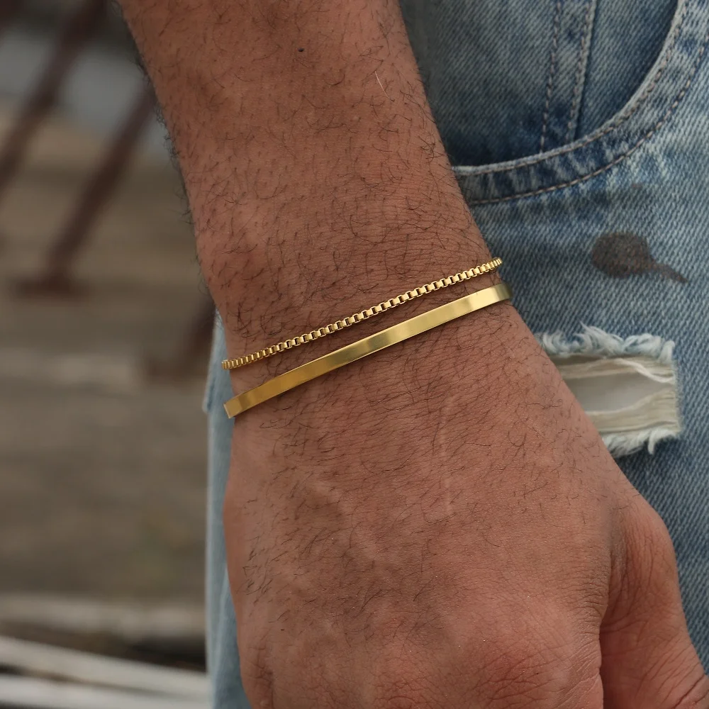 3mm Stainless Steel Cuban Chain Bracelet Men's Street Hip Hop Jewelry Accessories Adjustable Open Bracelet