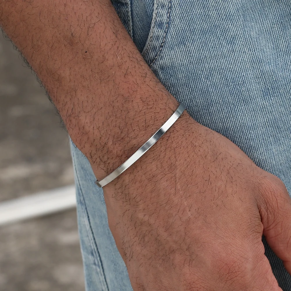 3mm Stainless Steel Cuban Chain Bracelet Men's Street Hip Hop Jewelry Accessories Adjustable Open Bracelet