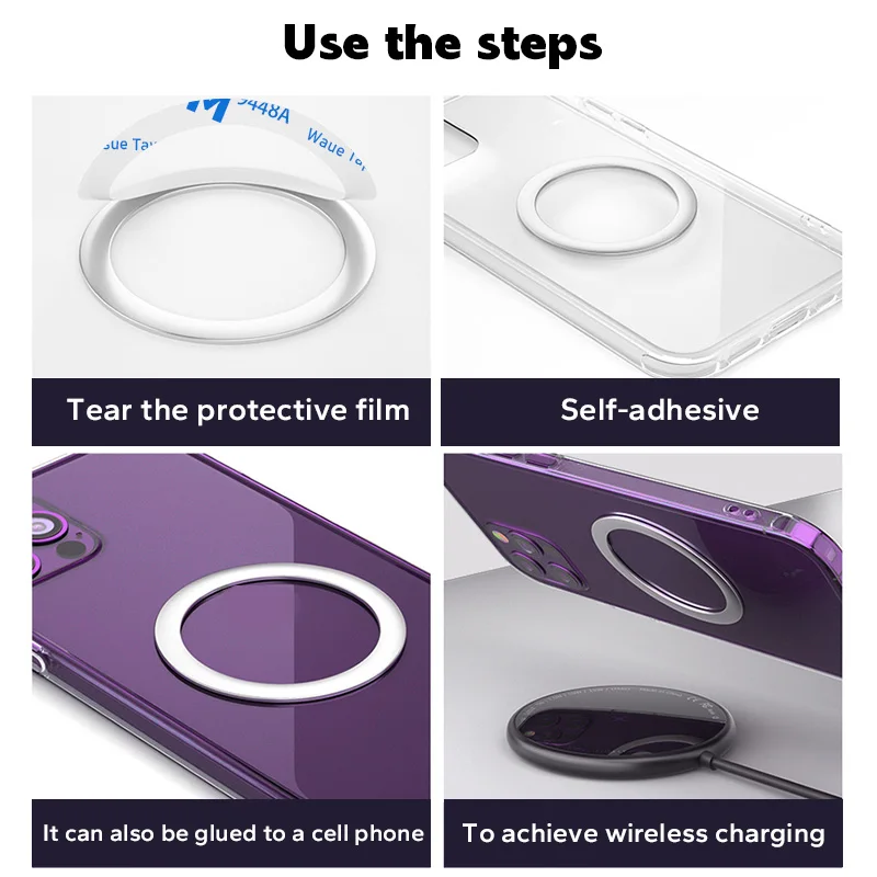 Universal Magnetic Metal Plate Ring For Samsung iPhone Magsafe Wireless Charger Car Phone Holder Sticker Round Magnet Patch