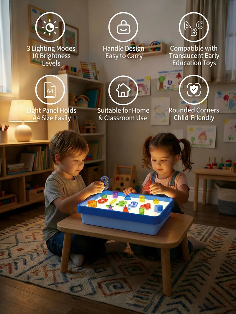 Kids Led Light Box Sensory Toys Early Education Light/Shadow Exploration Parish Copying Drawing Painting Light Guide Board Aids