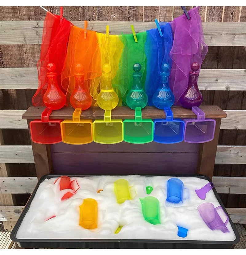Sand Water Game Open-ended Montessori Toys Kids Transparent Rainbow Measuring Cup Bowl Funnel Clip Spoon Plate Magic Bottle Pipe