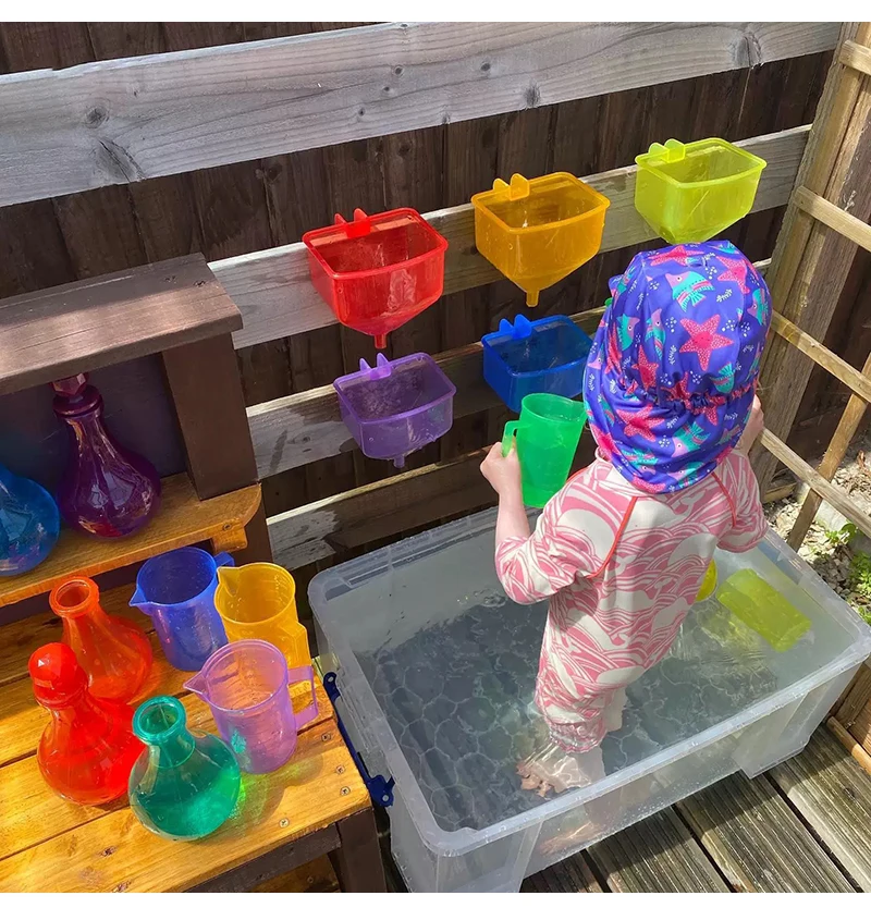 Sand Water Game Open-ended Montessori Toys Kids Transparent Rainbow Measuring Cup Bowl Funnel Clip Spoon Plate Magic Bottle Pipe