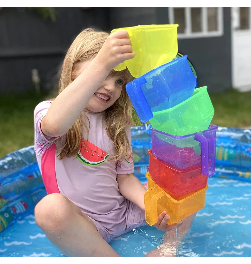 Sand Water Game Open-ended Montessori Toys Kids Transparent Rainbow Measuring Cup Bowl Funnel Clip Spoon Plate Magic Bottle Pipe