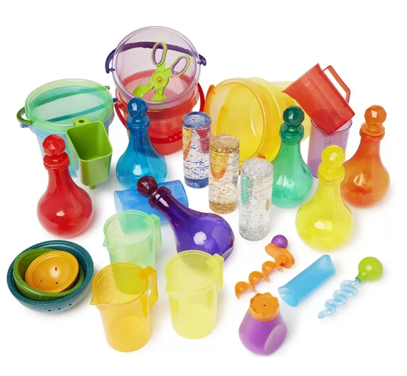 Sand Water Game Open-ended Montessori Toys Kids Transparent Rainbow Measuring Cup Bowl Funnel Clip Spoon Plate Magic Bottle Pipe