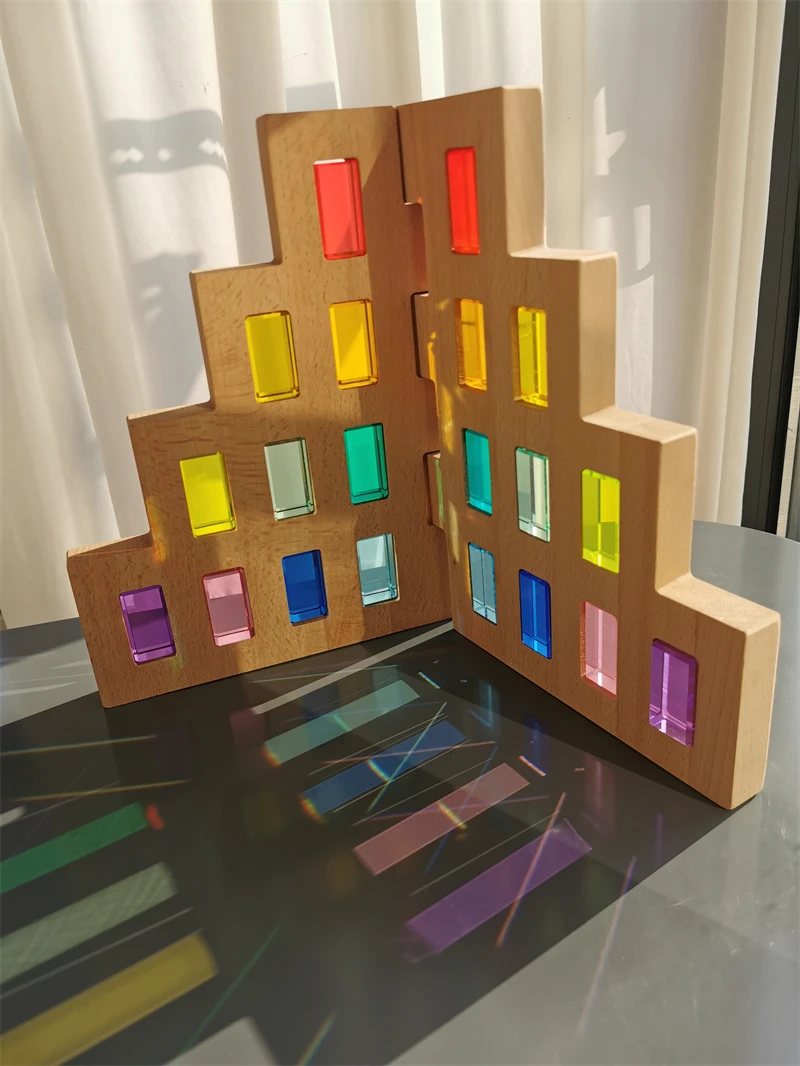 Kids Montessori Wooden Toys Large Dutch Wood House Big Wall Lucite Cube Creative Education Blocks Birthday Gift