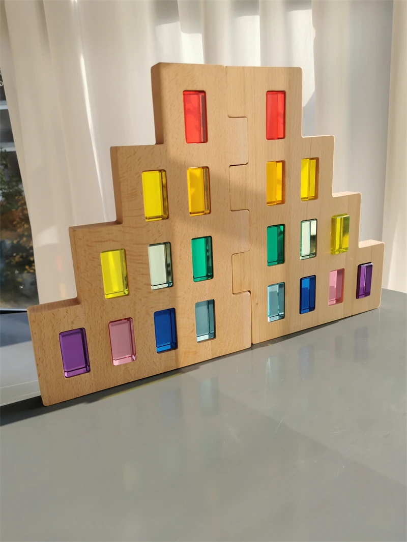 Kids Montessori Wooden Toys Large Dutch Wood House Big Wall Lucite Cube Creative Education Blocks Birthday Gift