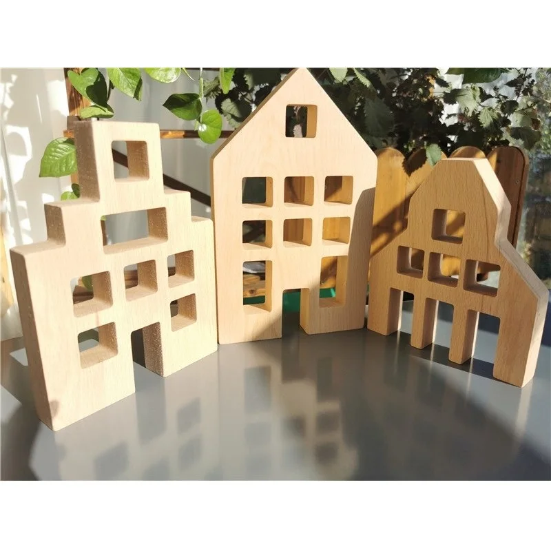 Kids Montessori Wooden Toys Large Dutch Wood House Big Wall Lucite Cube Creative Education Blocks Birthday Gift