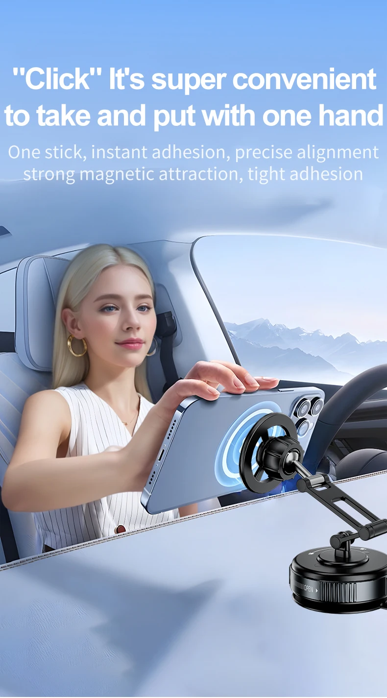 2026 New Car Strong Magnetic Phone Holder for iPhone 17 16 Samsung Universal Desktop Vacuum Suction Cup Folding Magnet Bracket