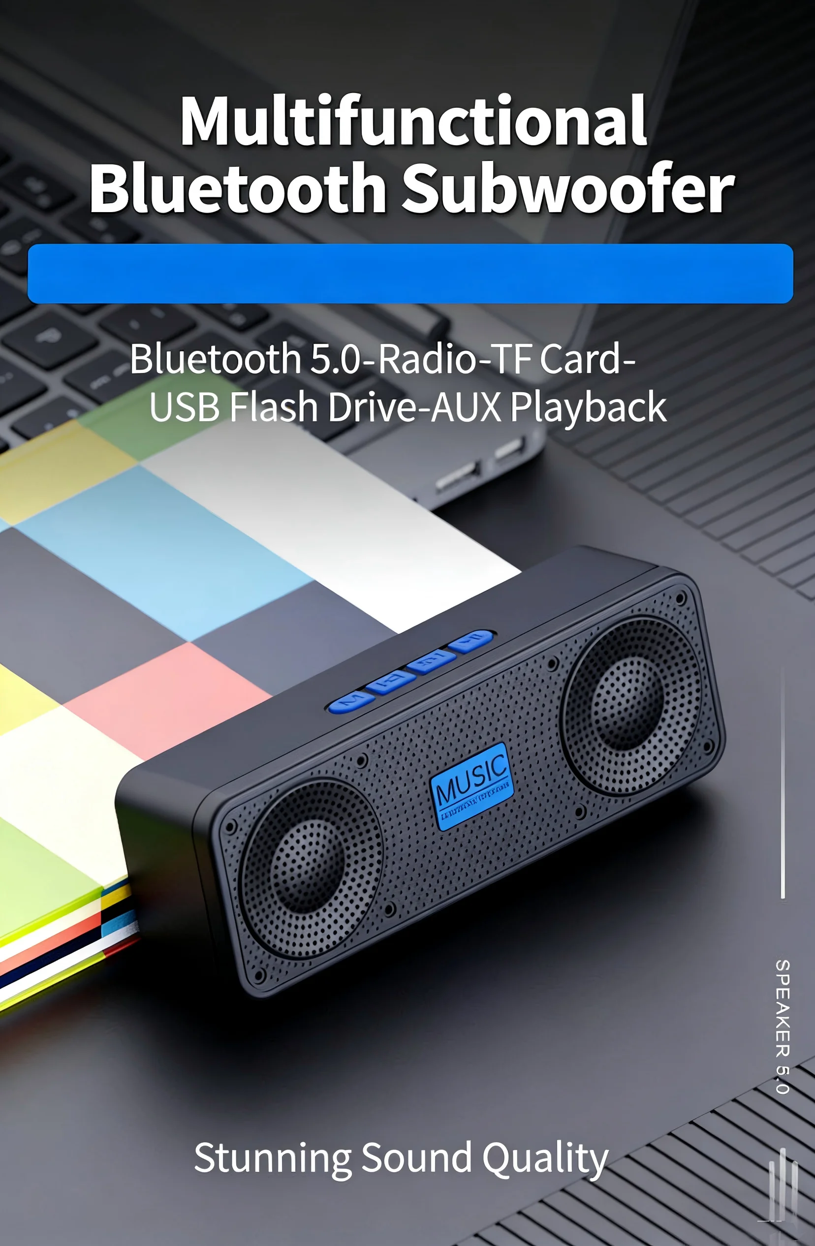 S18 Bluetooth Speaker W/ Subwoofer, FM Radio, 20H Battery, Waterproof, Stereo for Phone/PC Outdoor