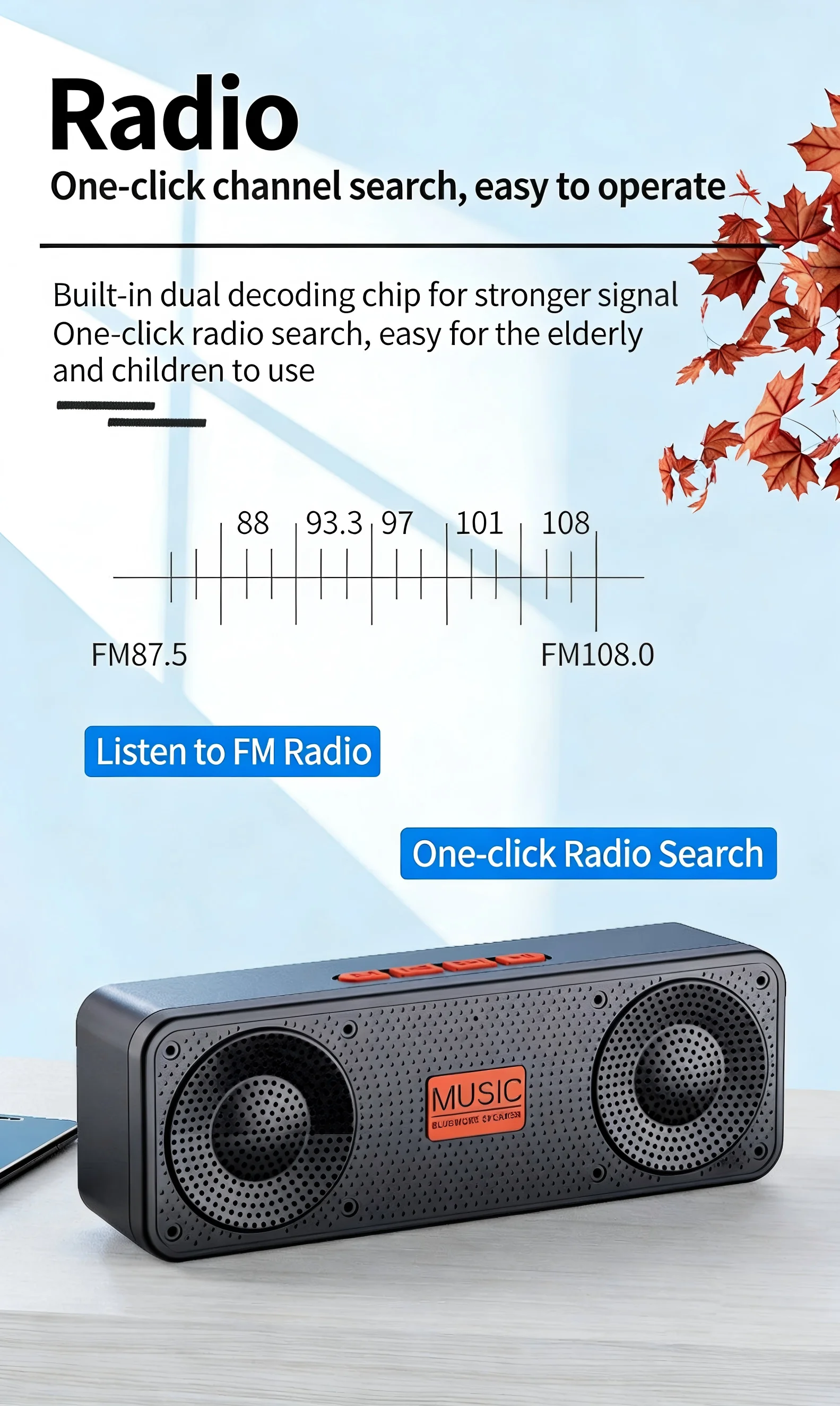 S18 Bluetooth Speaker W/ Subwoofer, FM Radio, 20H Battery, Waterproof, Stereo for Phone/PC Outdoor