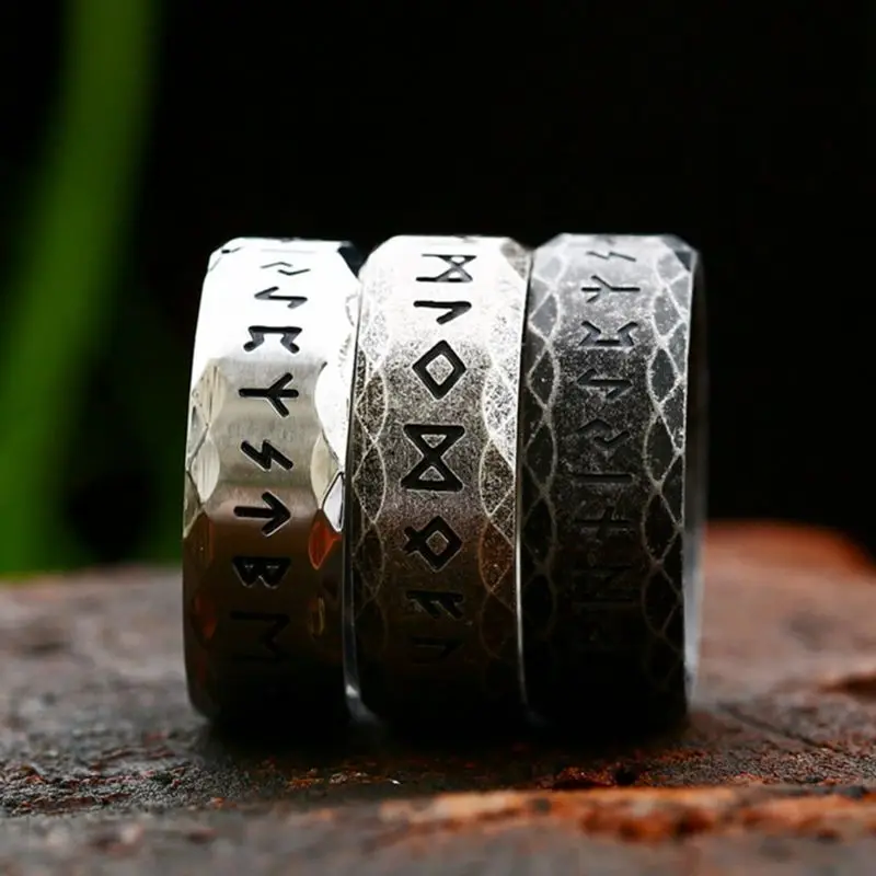 Nordic Retro Viking Rune Ring For Men Women Simple 316L Stainless Steel Odin Letter Viking Rings Couple Amulet Jewelry Gifts