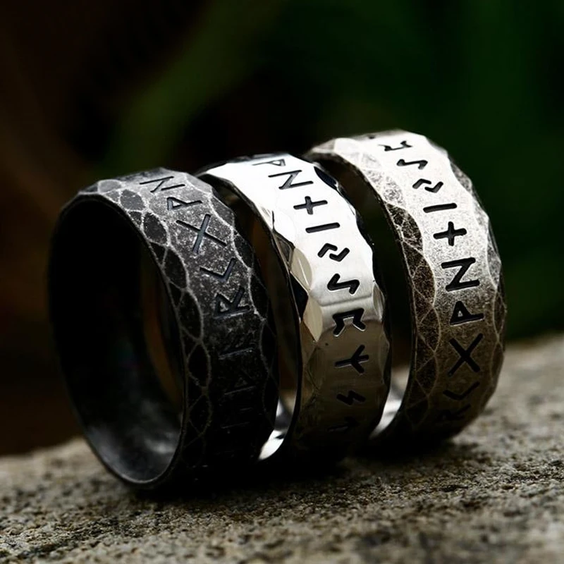 Nordic Retro Viking Rune Ring For Men Women Simple 316L Stainless Steel Odin Letter Viking Rings Couple Amulet Jewelry Gifts