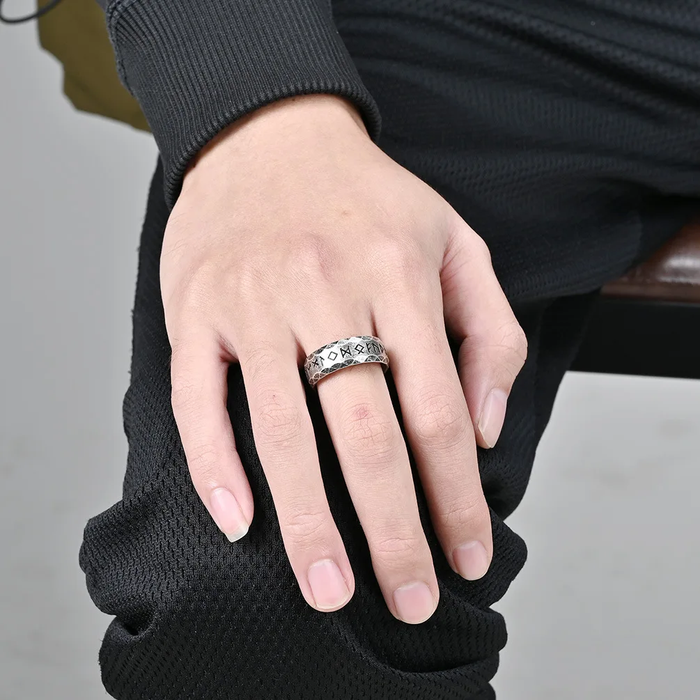Nordic Retro Viking Rune Ring For Men Women Simple 316L Stainless Steel Odin Letter Viking Rings Couple Amulet Jewelry Gifts