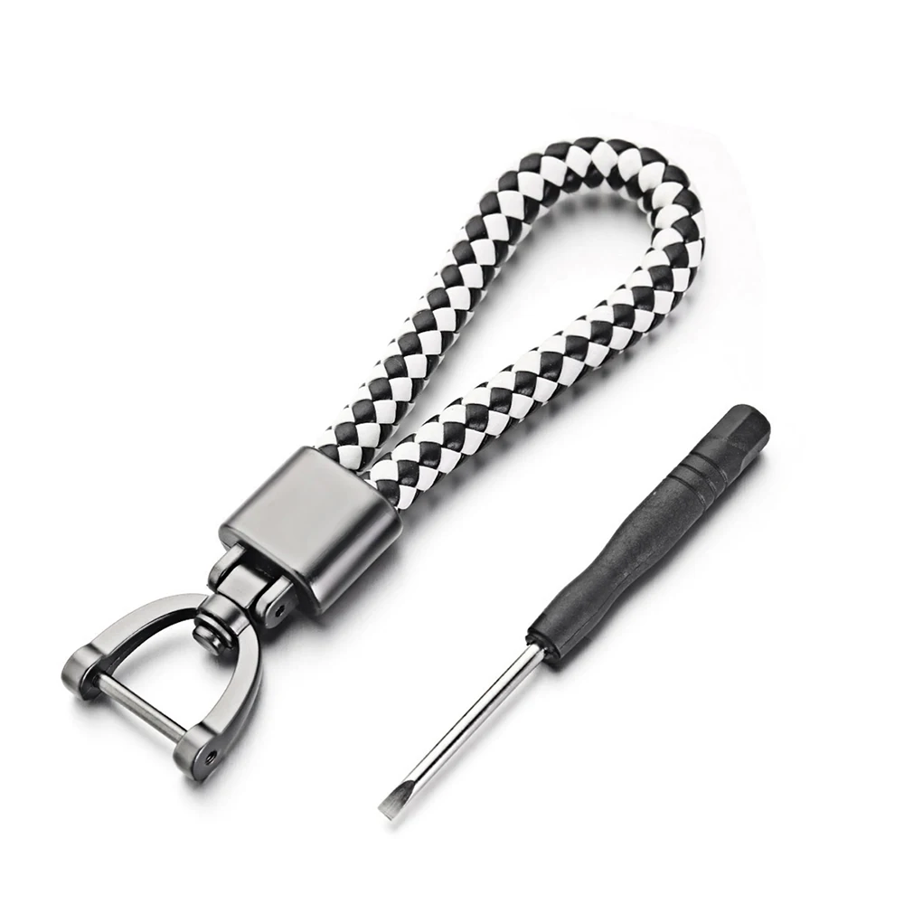 MKENDN Luxury Leather Men Women Keychain Black Clasp Creative Rotatable Horseshoe Buckle Keyring Holder Car Key Chain Gifts