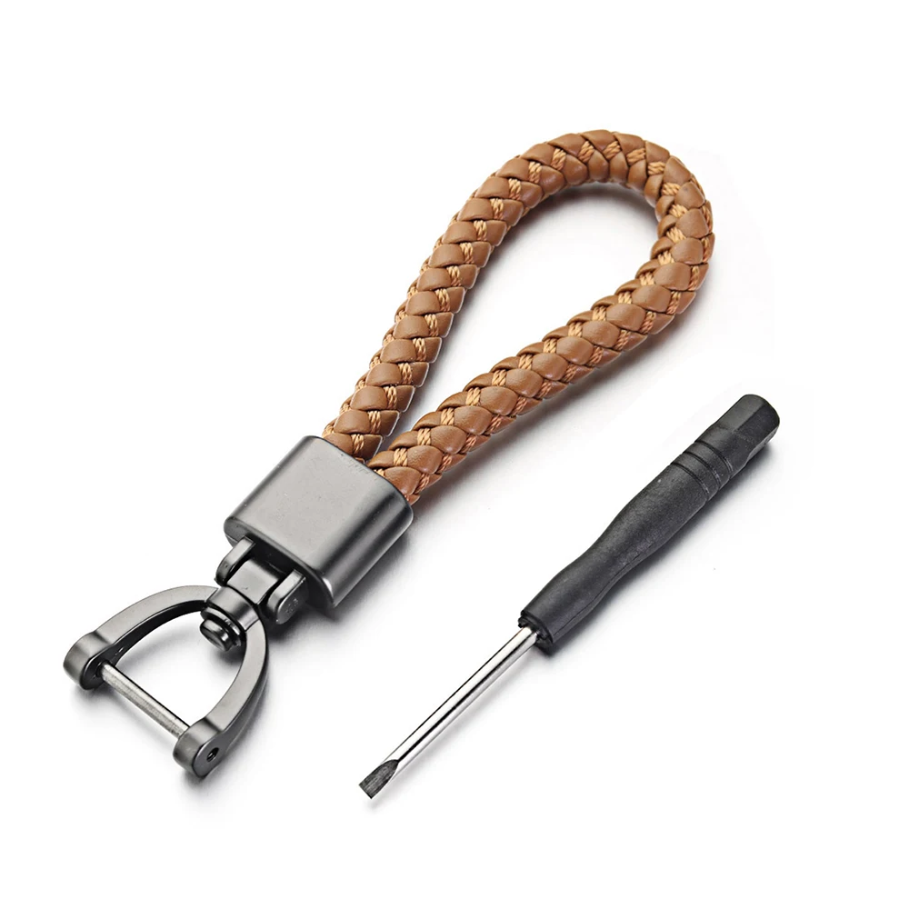 MKENDN Luxury Leather Men Women Keychain Black Clasp Creative Rotatable Horseshoe Buckle Keyring Holder Car Key Chain Gifts