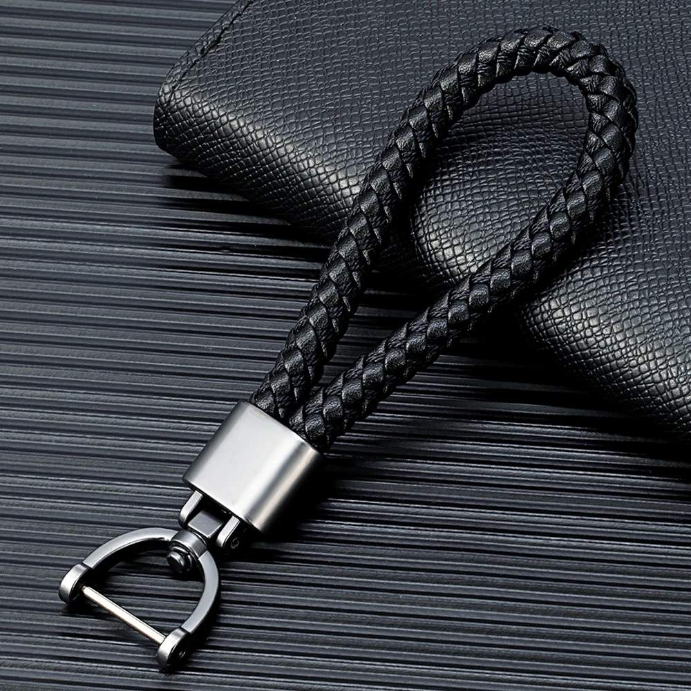 MKENDN Luxury Leather Men Women Keychain Black Clasp Creative Rotatable Horseshoe Buckle Keyring Holder Car Key Chain Gifts