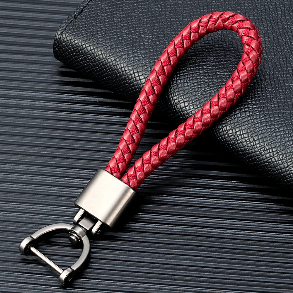 MKENDN Luxury Leather Men Women Keychain Black Clasp Creative Rotatable Horseshoe Buckle Keyring Holder Car Key Chain Gifts