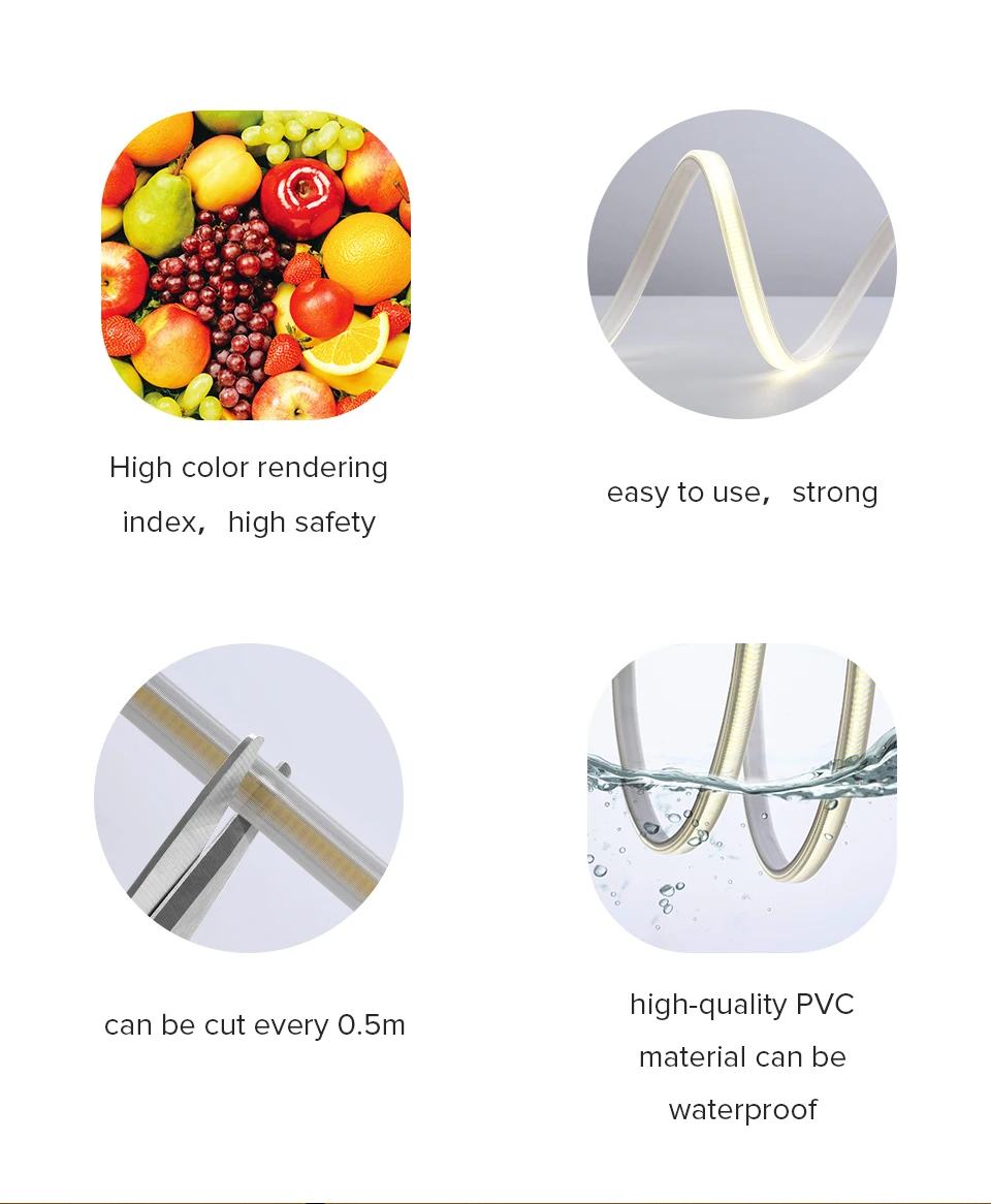 AC220V FCOB LED Light Strip Cold Nature Warm White Lights High Brightness Density 288 420 Leds Safety Flexible IP65 Waterproof