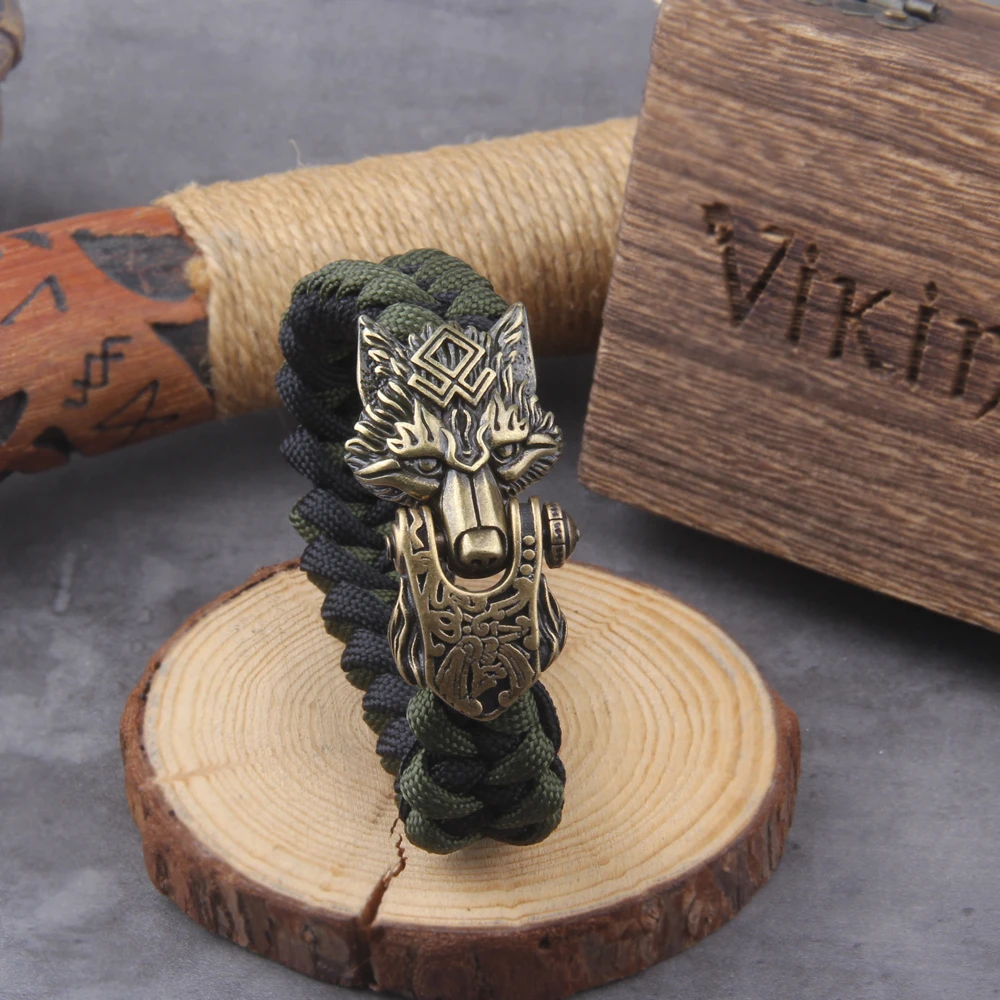 Never Fade Rock Viking Wolf Bracelet Men's handmade cord Wolf Bead Punk Bracelets Biker Jewelry