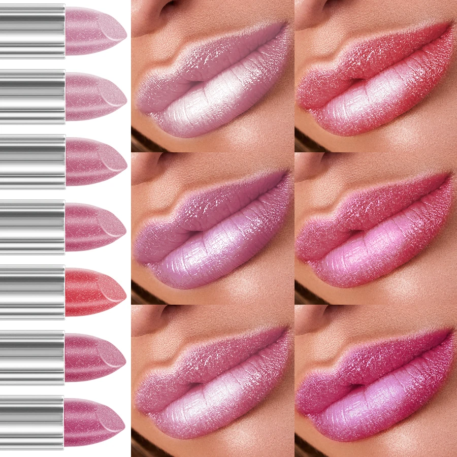 7 Colors Sparkling Metallic Finish Lipstick Hydrating Red Pink Glitter Lip Tint Shine Lip Color Highly Pigmented Lip Makeup Gift