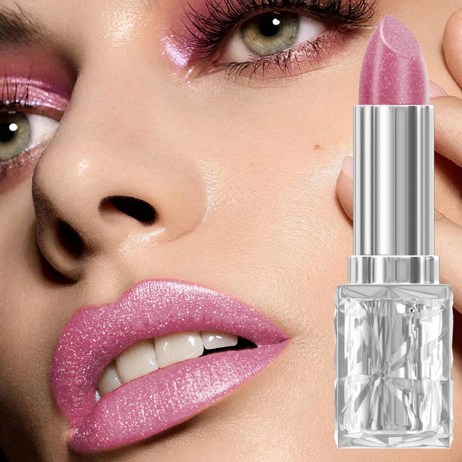 7 Colors Sparkling Metallic Finish Lipstick Hydrating Red Pink Glitter Lip Tint Shine Lip Color Highly Pigmented Lip Makeup Gift