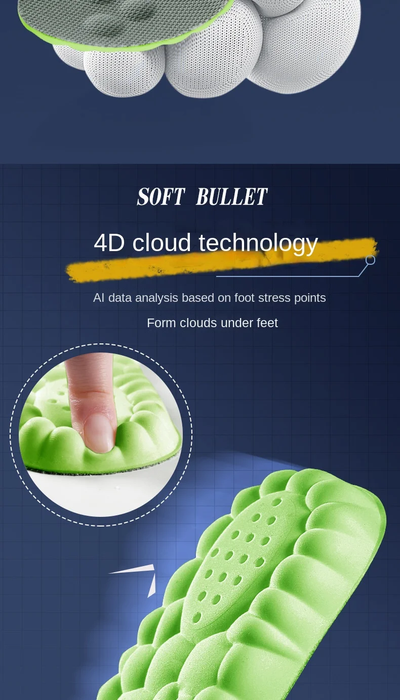 6PCS Massage Sports Insoles Super Soft Sport Insole for Feet Running Baskets Shoe Inserts Soles Arch Support Orthopedic Cushion