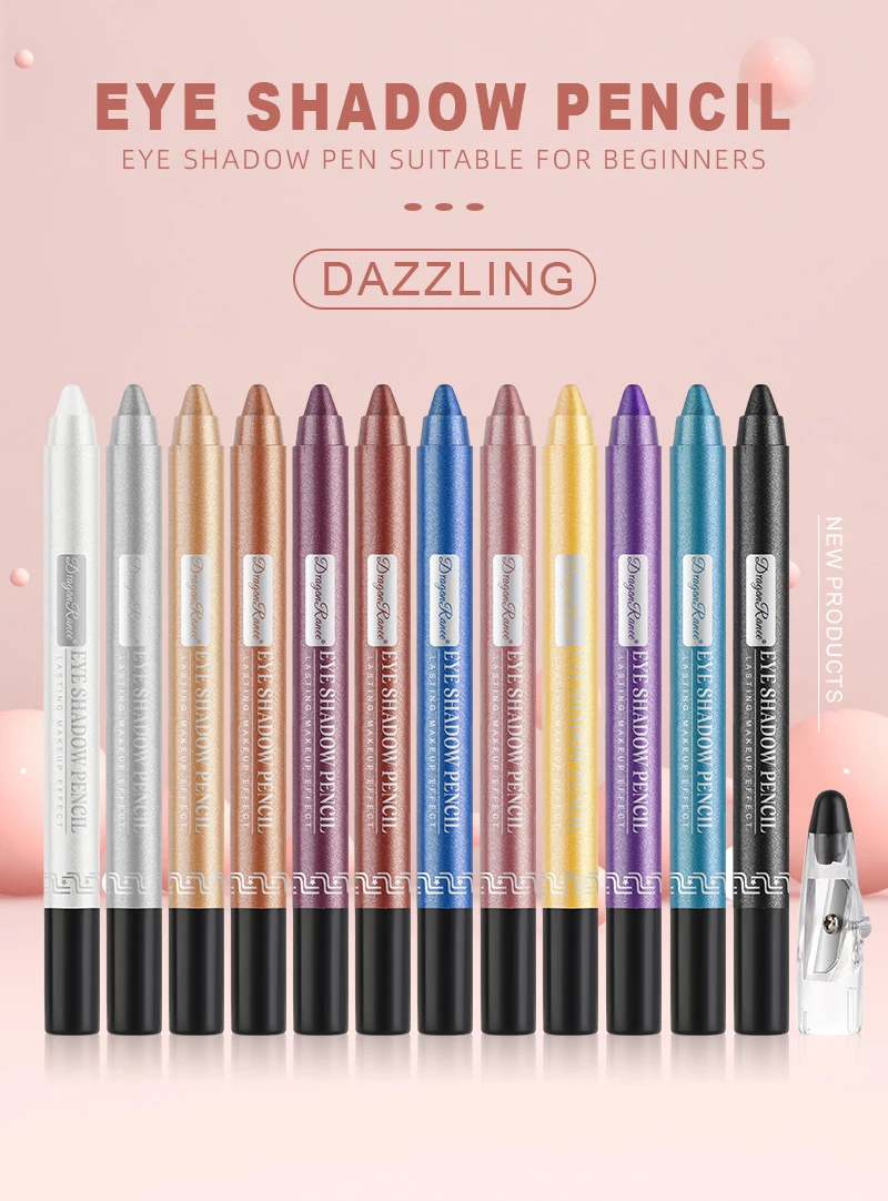 12 Colors Pearlescent Eyeshadow Pen Long Lasting Waterproof Eye Highlighter Shiny Silver Purple Eyeliner Eyeshadow Pen Cosmetics