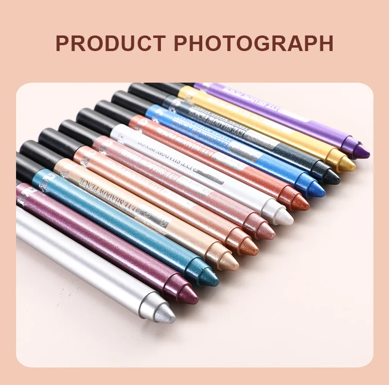 12 Colors Pearlescent Eyeshadow Pen Long Lasting Waterproof Eye Highlighter Shiny Silver Purple Eyeliner Eyeshadow Pen Cosmetics
