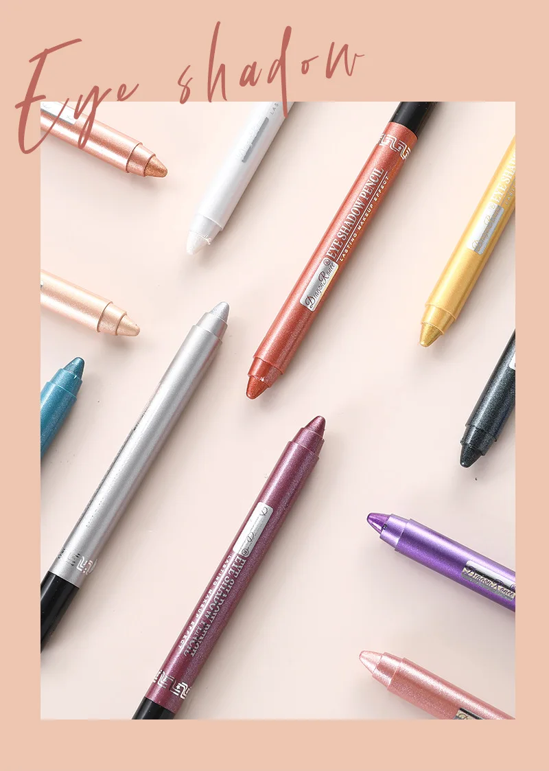 12 Colors Pearlescent Eyeshadow Pen Long Lasting Waterproof Eye Highlighter Shiny Silver Purple Eyeliner Eyeshadow Pen Cosmetics