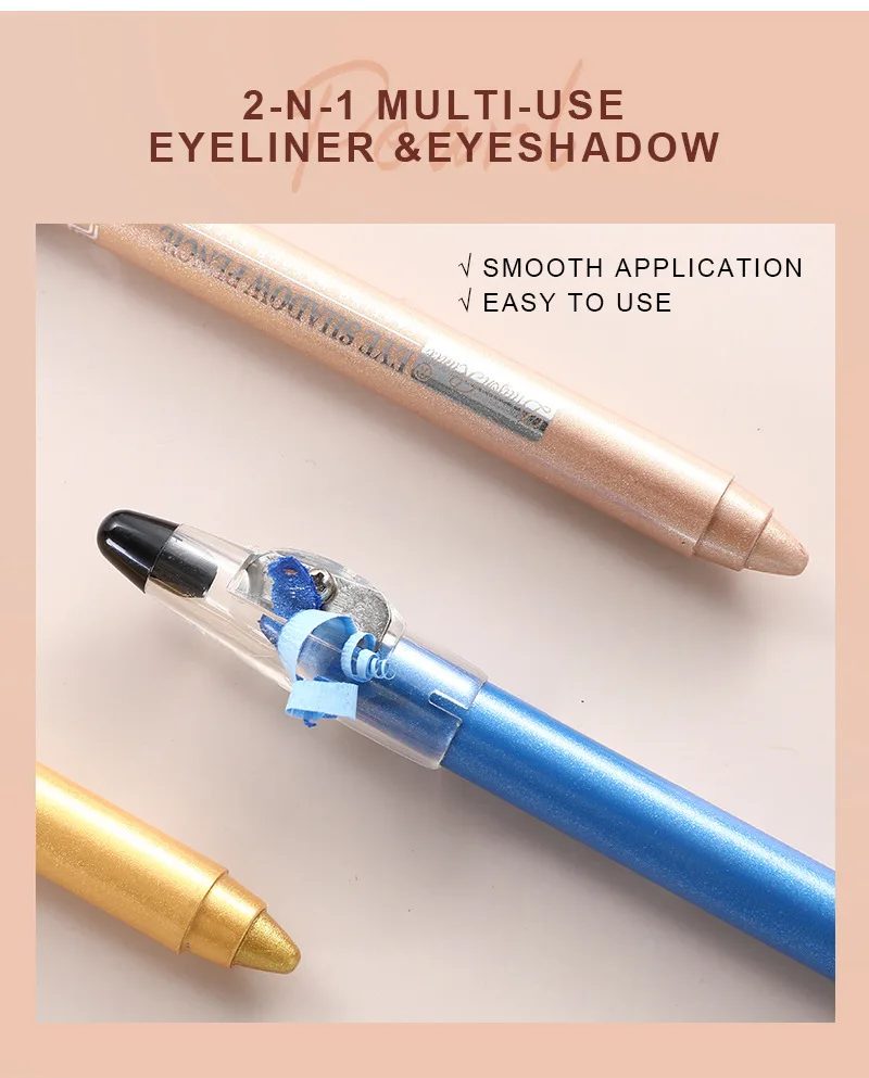 12 Colors Pearlescent Eyeshadow Pen Long Lasting Waterproof Eye Highlighter Shiny Silver Purple Eyeliner Eyeshadow Pen Cosmetics